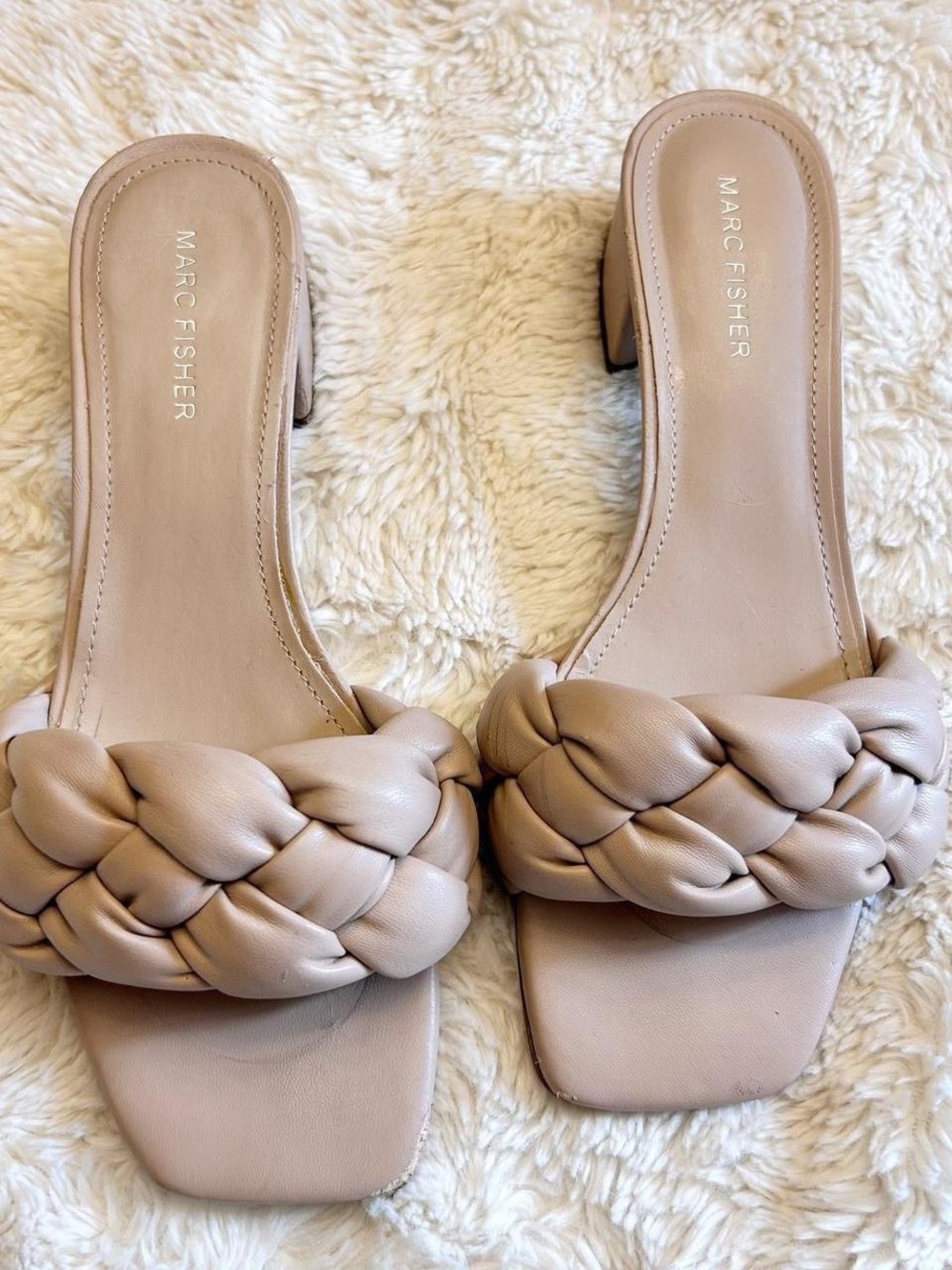 Marc Fisher Braided Tan Slide Heel Sandals Size 8.5